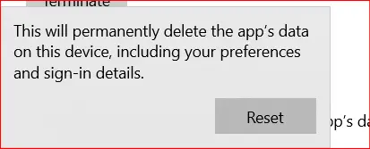 reset app data alert