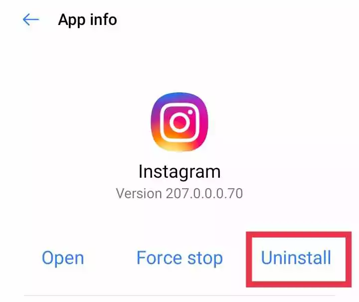 uninstall the instagram app screenshot highlighted