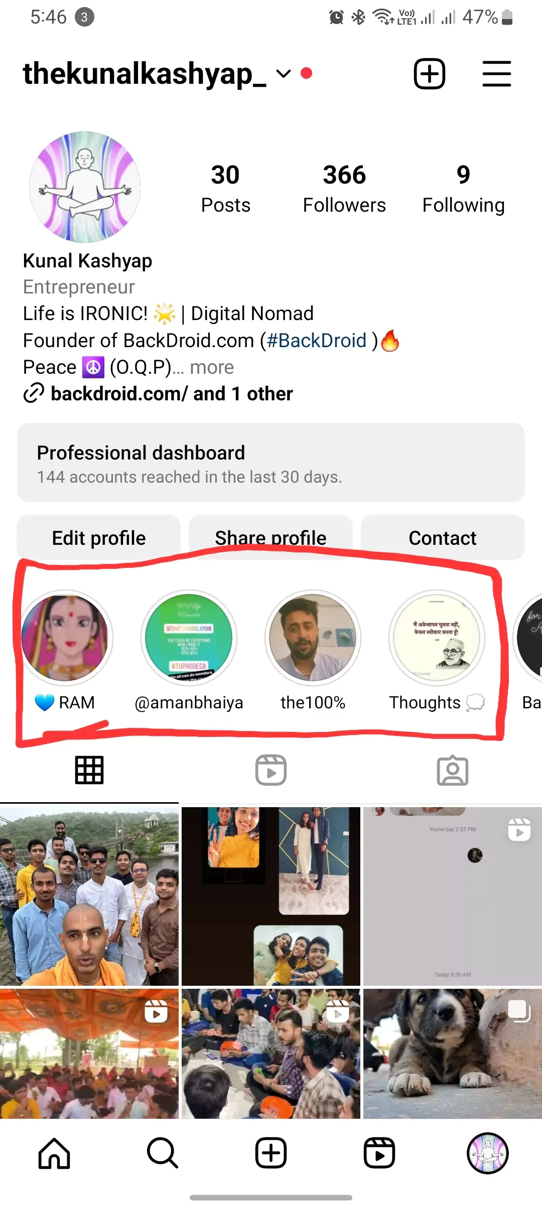 all the instagram highlights are highlighted in red
