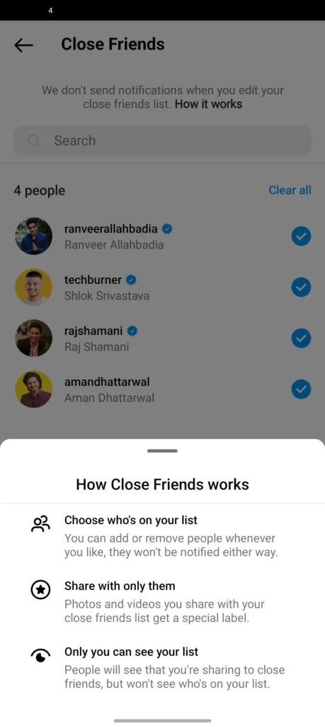 additional instructions from instagram about close friends