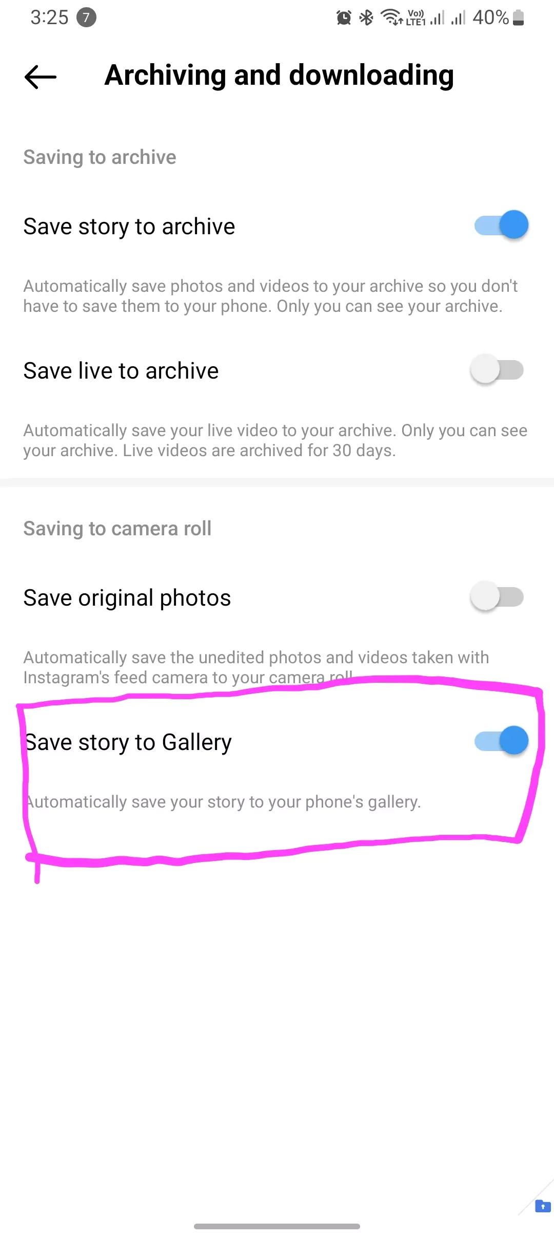 save story to gallery on instagram enabled
