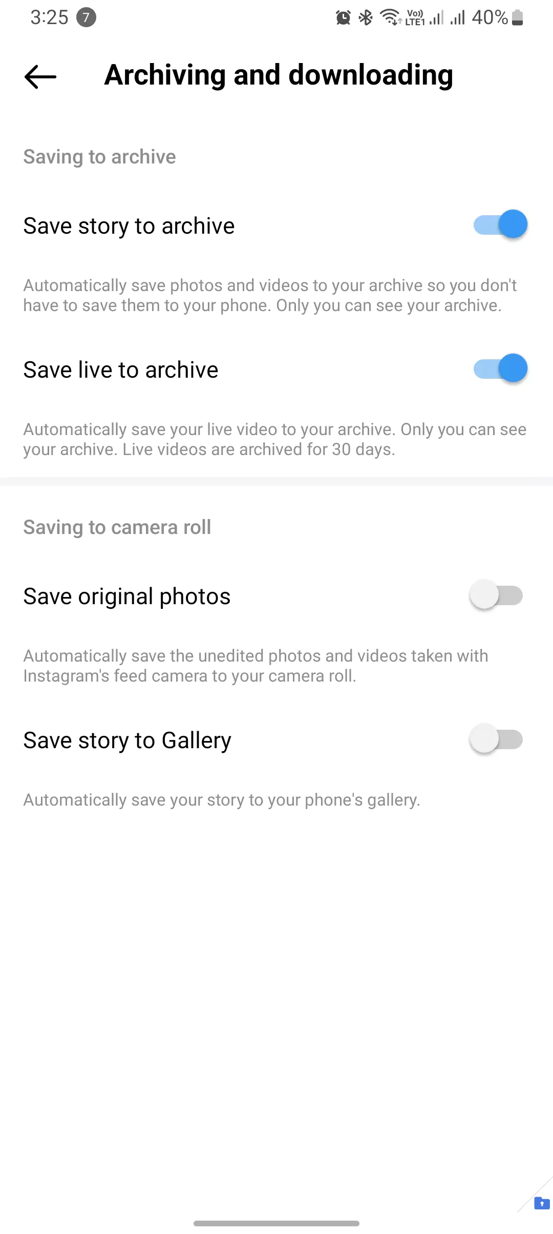 turn off save to story to gallery