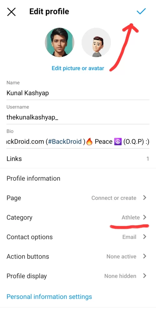 instagram category edit tab