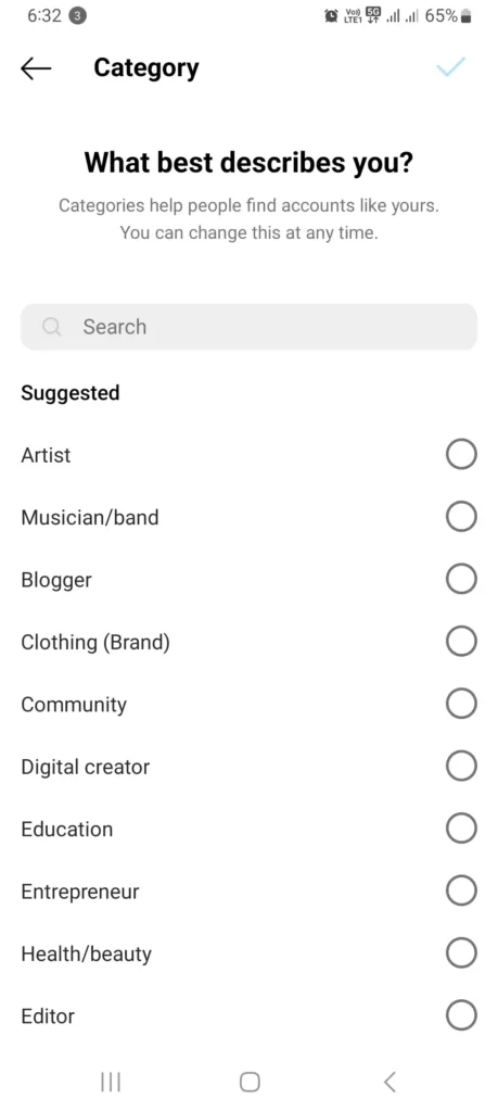all the instagram categories