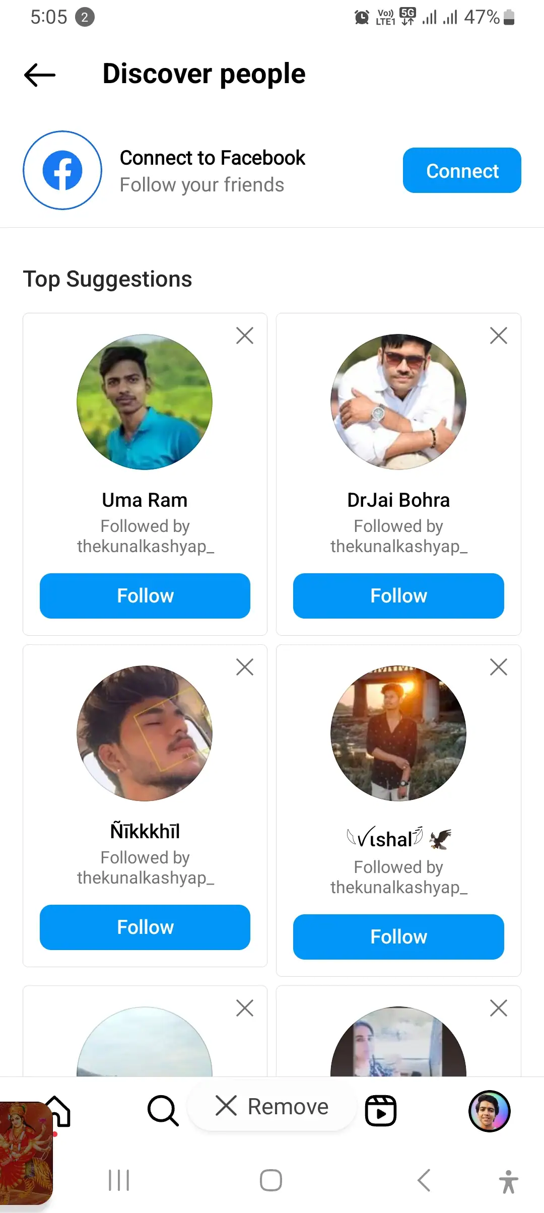 instagram discover people feed of contacts
