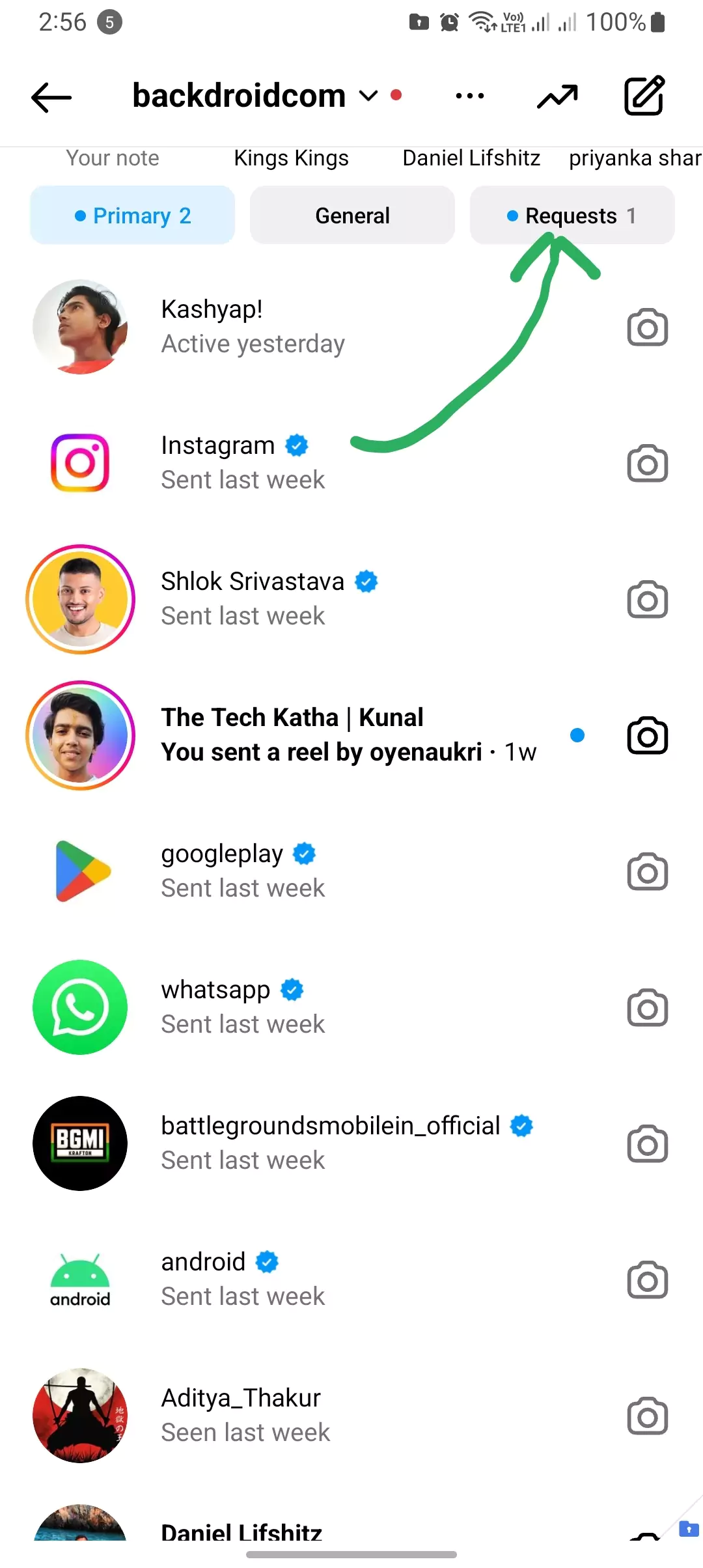 instagram requests tab for restricted texts received on instgaram