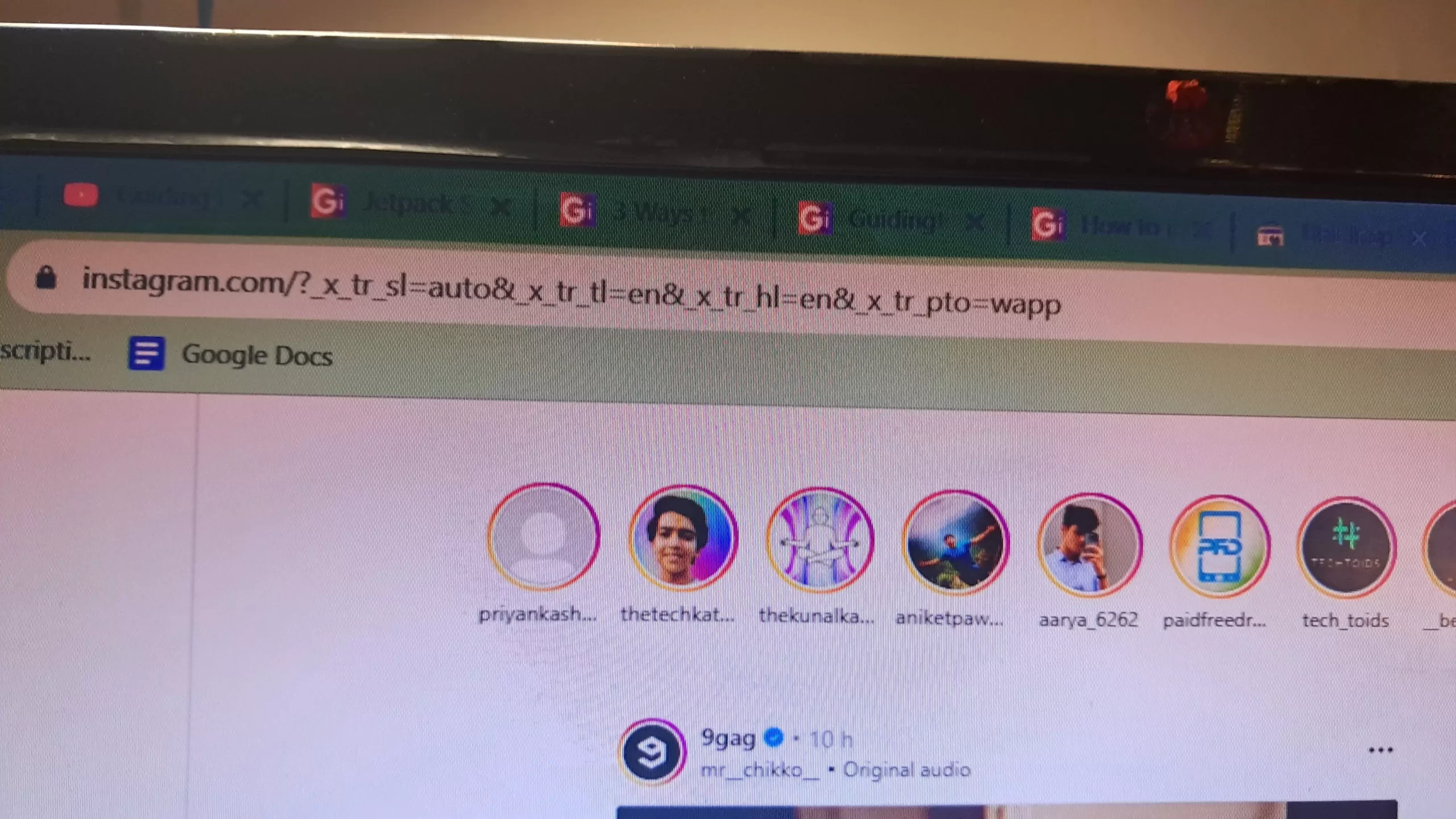 when instagram.com opened on school chrome with google translator