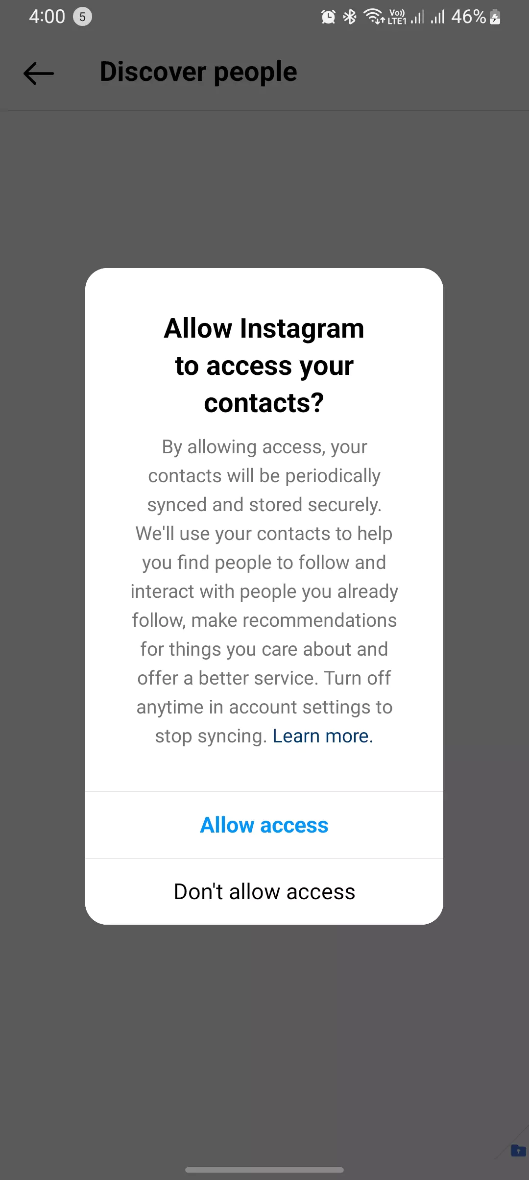 allowing contact access to instagram it find your contacts