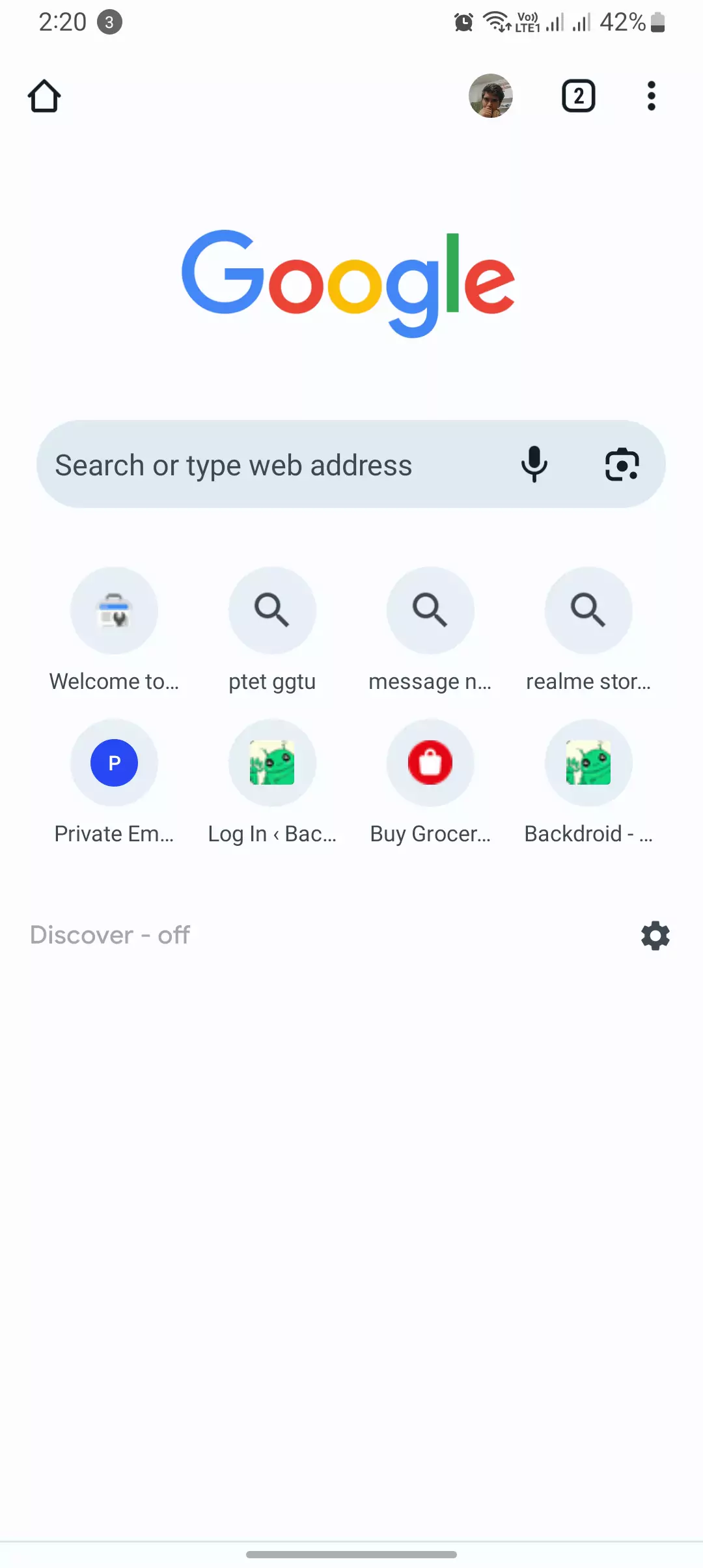 chrome browser home tab opened on phone screenshot