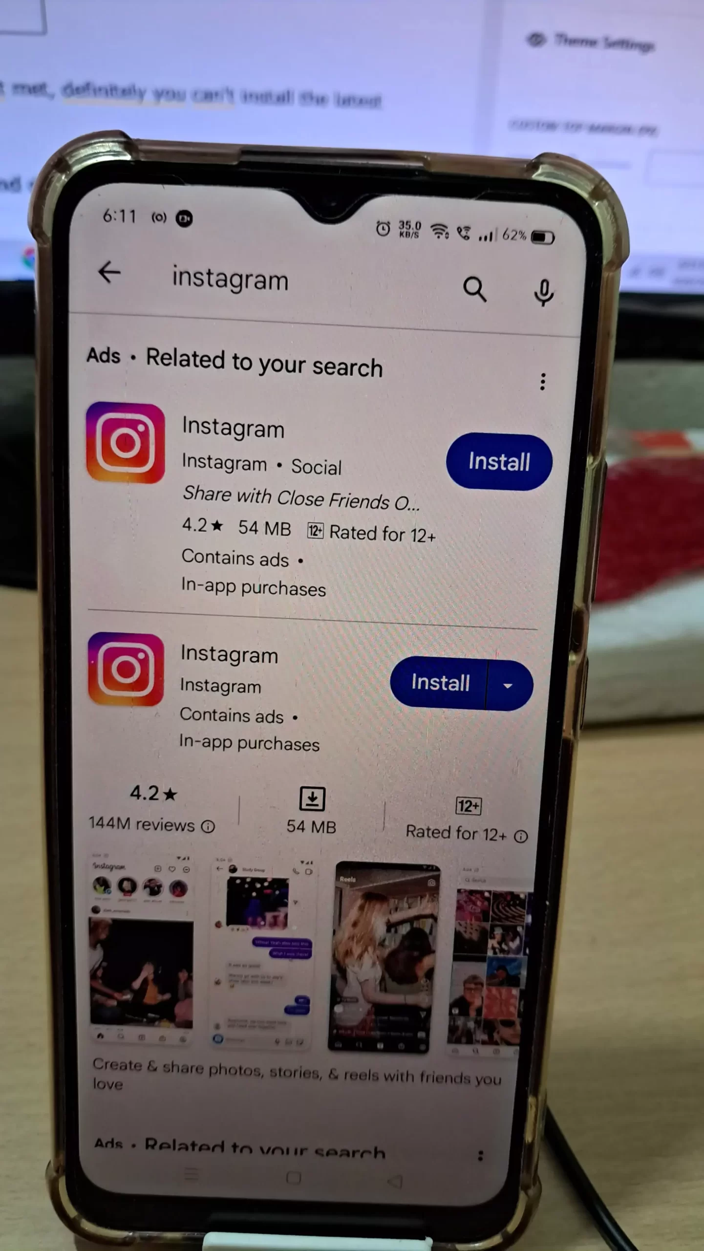 instagram searched on app store