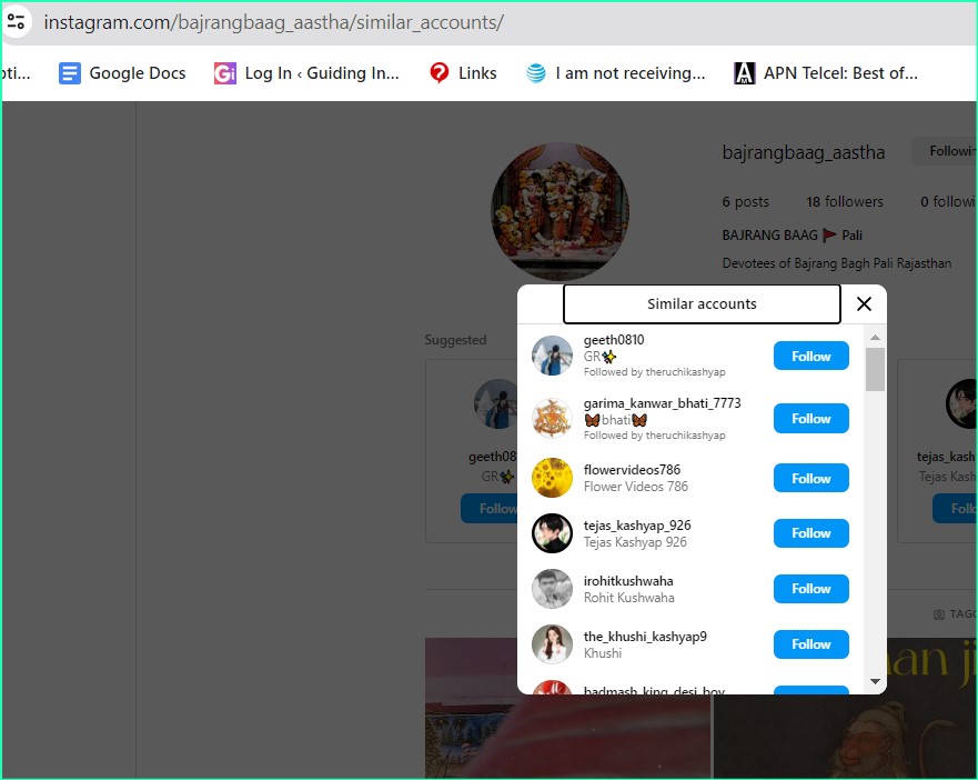 similar account and url highlighted instagram desktop