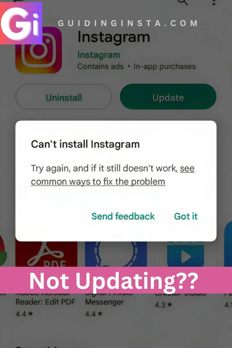 screenshot of cant install instagram from google play store