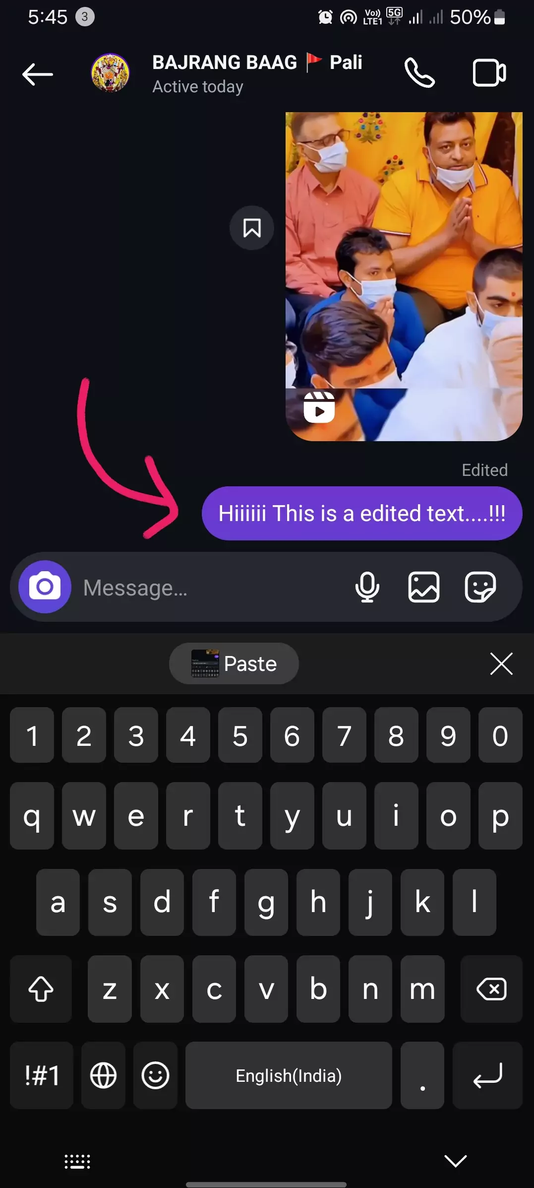 screenshot of instagram chat with edited button highlighted